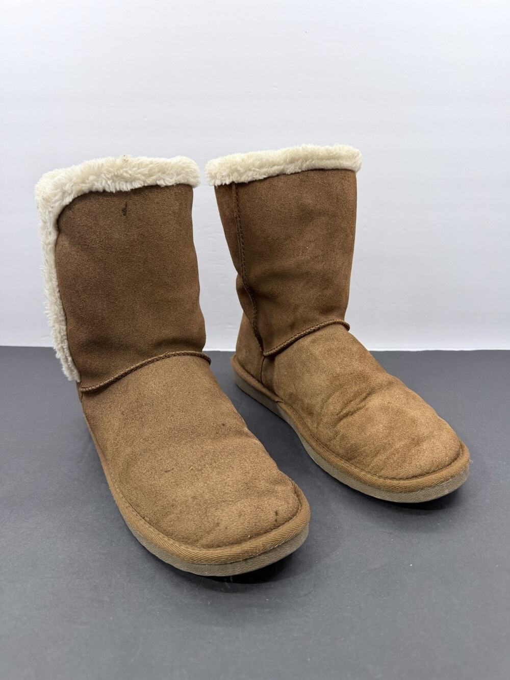 Serra Women Winter Boots Tan Suede Faux Fur Warm Slouchy Mid Calf Size US 9